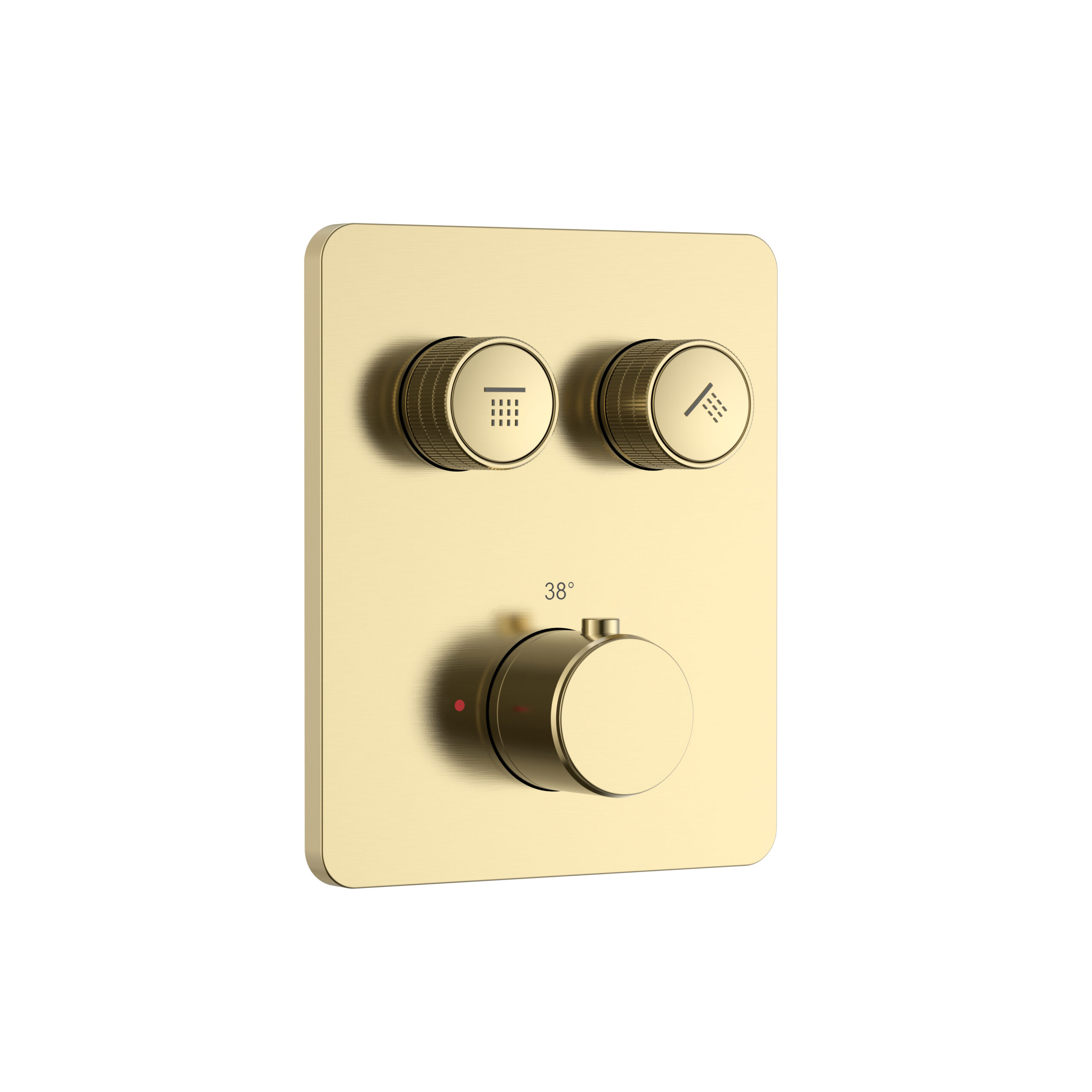 prm6015-bg-9.jpg Stria Mitigeur De Douche – 2 Voies – Thermostatique – Boutons Poussoirs S Avec Structure Striée Raffinée – Avec Boîtier D’Encastrement Et Élément De Finition – Rectangulaire – Or Brossé (Pvd) – Image 1