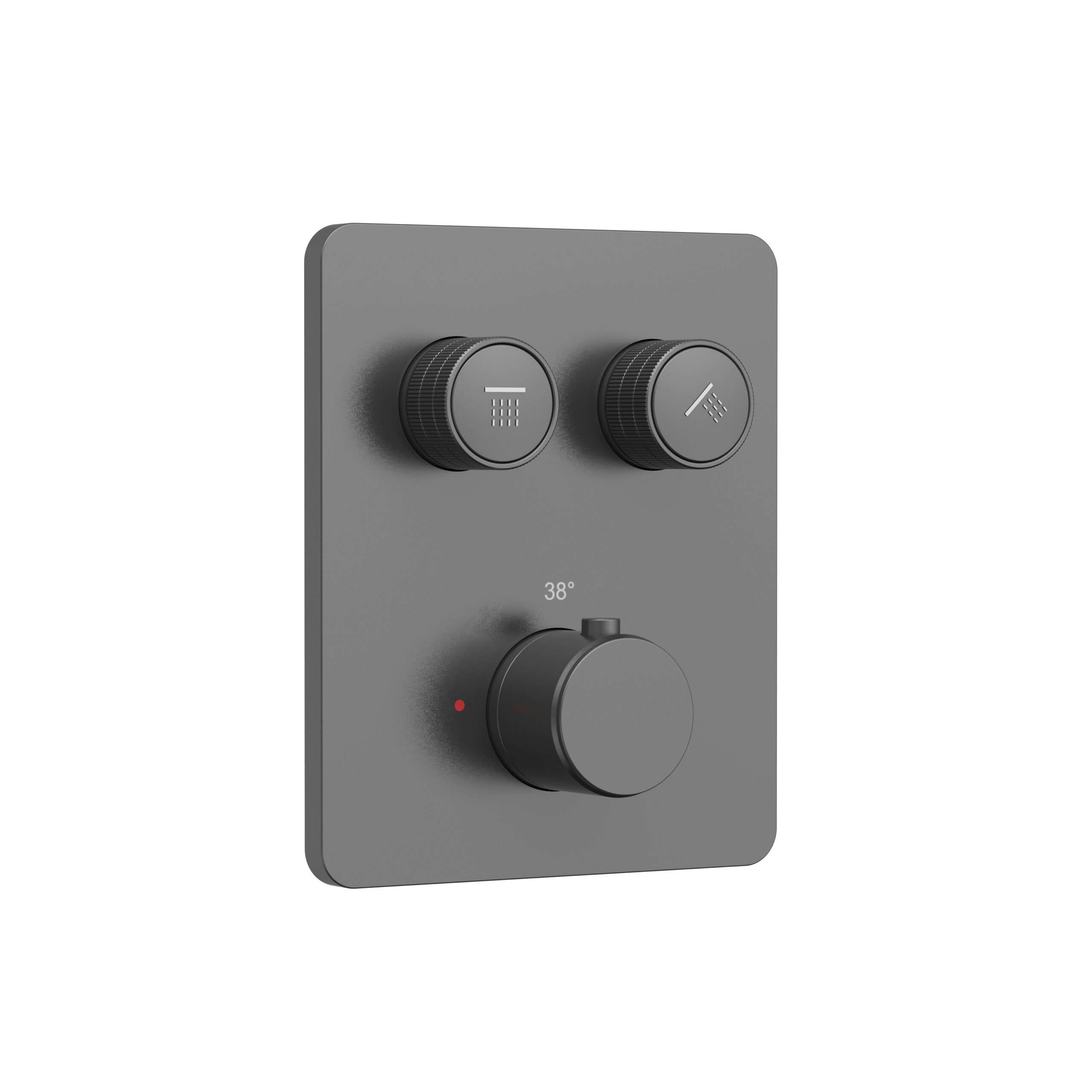prm6015-gg-6.jpg STRIA MITIGEUR DE DOUCHE – 2 VOIES – THERMOSTATIQUE – BOUTONS POUSSOIRS S AVEC STRUCTURE STRIÉE RAFFINÉE – AVEC BOÎTIER D’ENCASTREMENT ET ÉLÉMENT DE FINITION – RECTANGULAIRE – GUNMETAL (PVD) - Image 1