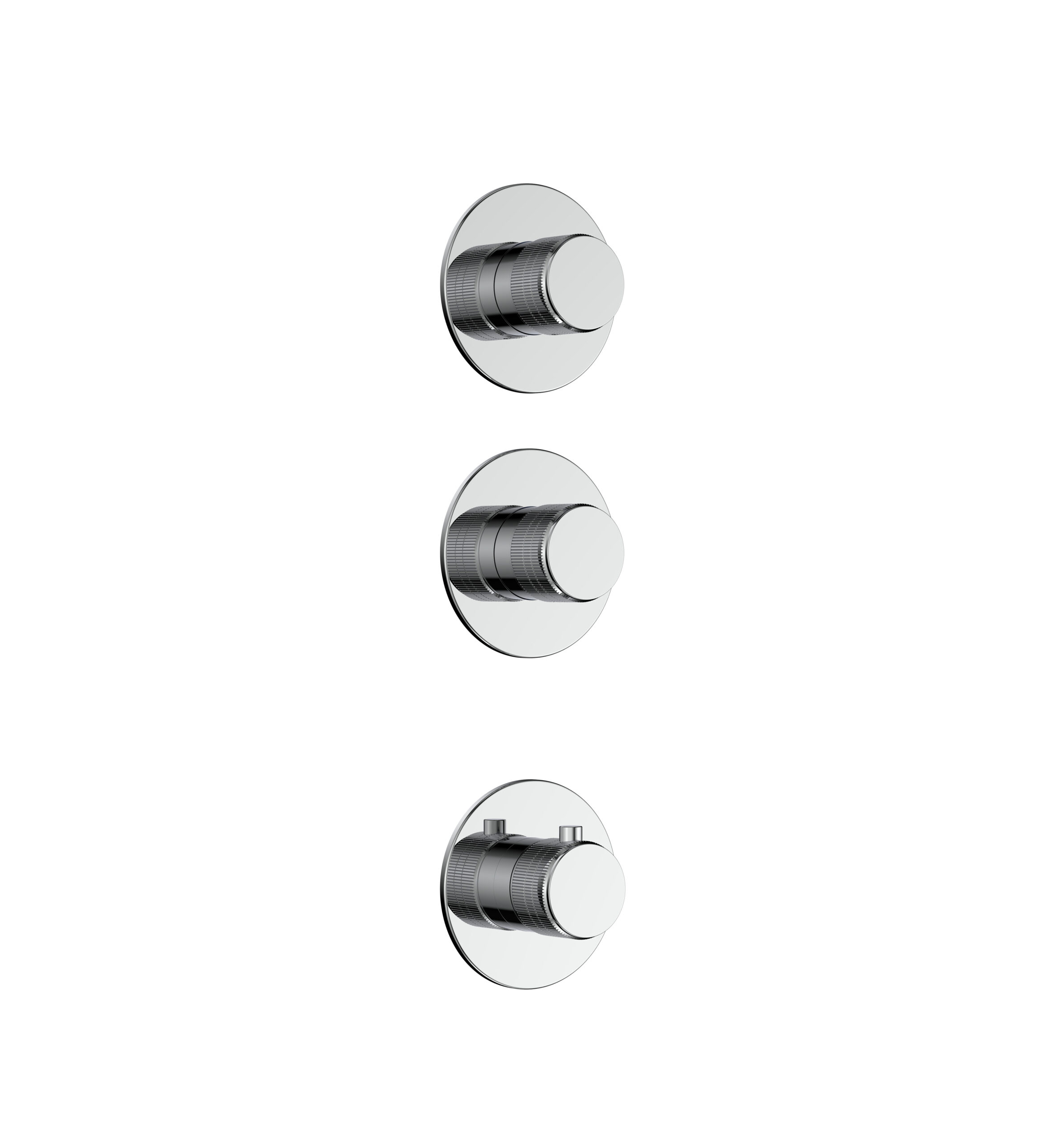 prm6020-c-15.jpg Stria Élément De Finition Pour Mitigeur De Douche – 2 Voies Avec 2 Robinets D’Arrêt – Thermostatique – Encastré – Ronde – Boutons S Avec Structure Striée Raffinée – Chrome – Image 1