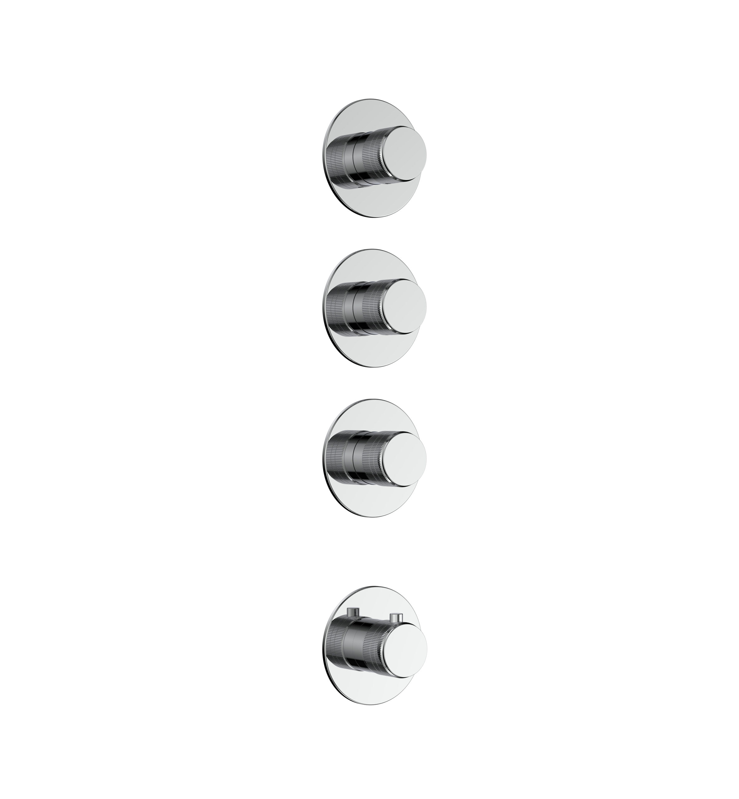 prm6025-c-15.jpg Stria Élément De Finition Pour Mitigeur De Douche – 3 Voies Avec 3 Robinets D’Arrêt – Thermostatique – Encastré – Ronde – Boutons S Avec Structure Striée Raffinée – Chrome – Image 1