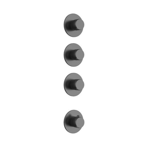 Stria Afbouwdeel Douchemengkraan  - 3 Weg Met 3 Stopkranen -  Thermostatisch - Inbouw - Rond - Knoppen Met Verfijnde Ribbelstructuur - Gunmetal (Pvd)