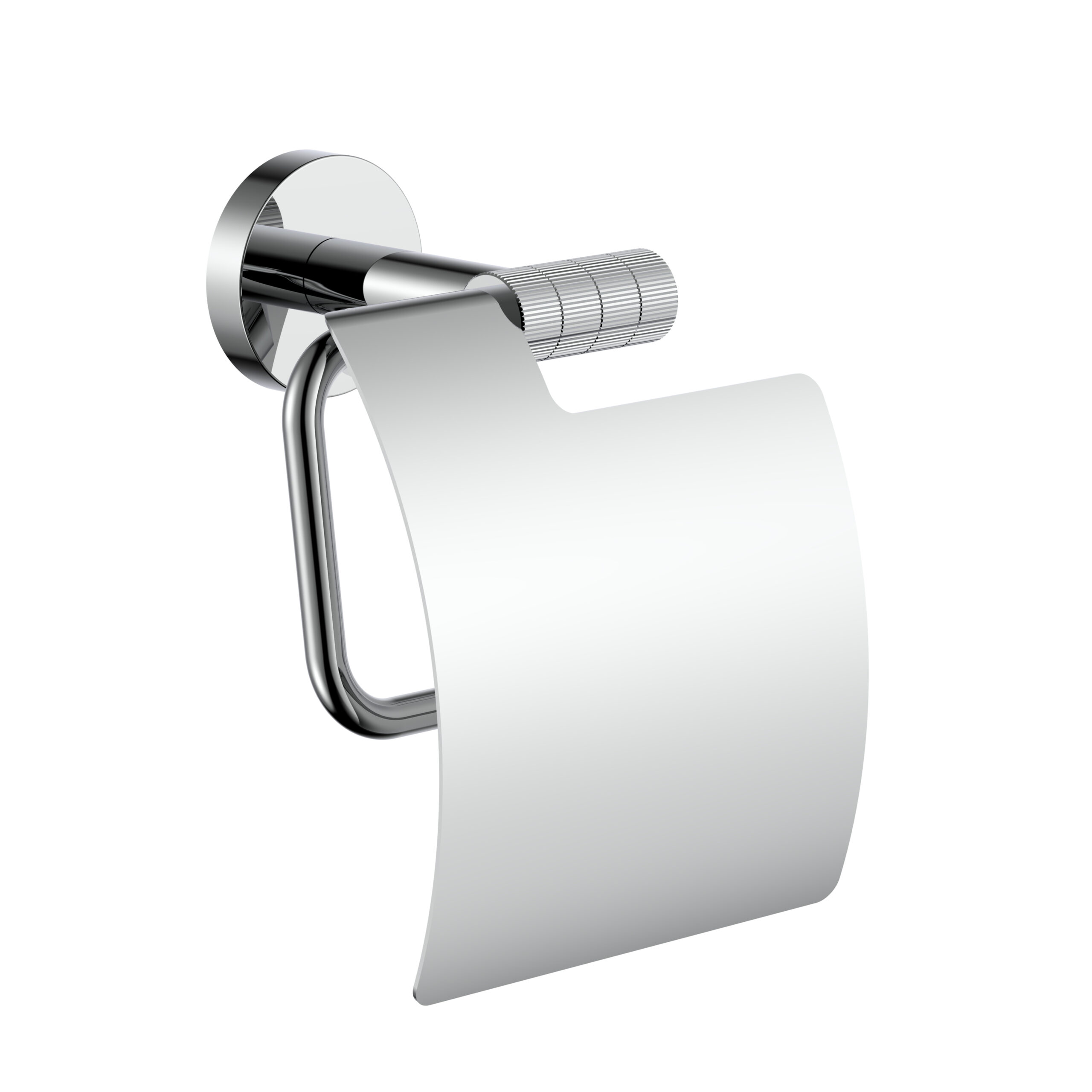 prm8805-c-5.jpg Stria Porte-Papier Toilette Avec Couvercle – Finition Avec Structure Striée Raffinée – Chrome – Image 1